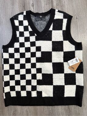 Vans Black and White Checkerboard V-Neck Sweater Vest